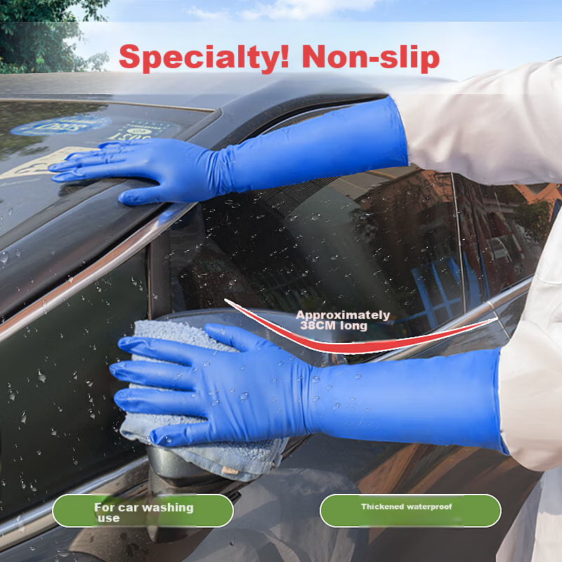 Jiazhanli Disposable Nitrile Gloves, 15-Inch Extended And Thickened, for Laboratory And Auto Repair Protection, 10 Pieces/bag, Dark Blue, Size S