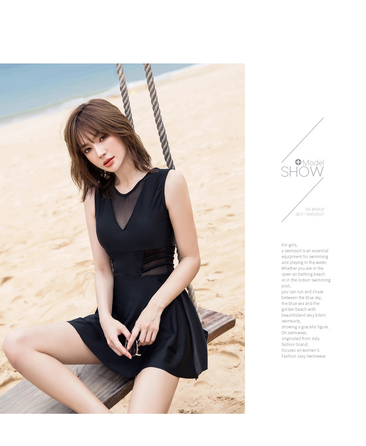 DK Swimsuit for Women, Sexy Small Chest Conservative Tummy-Covering Slimming Korean Hot Spring One-Piece Dress-Style Swimwear, Black, M 6