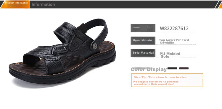 CAMEL Brand Men's Casual Slippers, Genuine Leather Sandals, Cowhide Breathable Wear-Resistant Beach Shoes, W822287612, Brown, Size 40 15