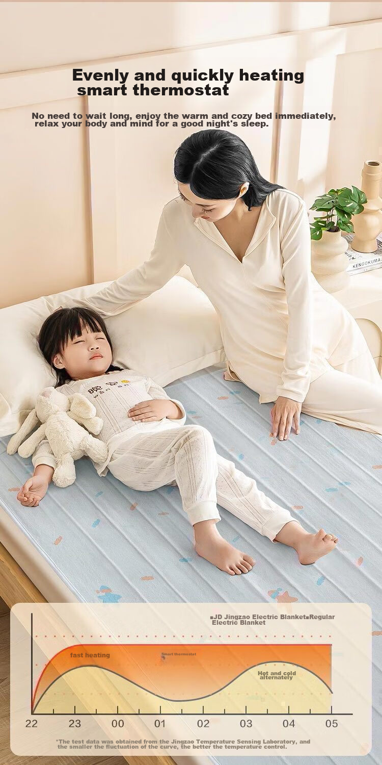 JD Original Electric Heating Blanket with Timer, High Temperature Cut-Off, Mite Removal, Dual-Sized, Dual-Temperature Control, 1.5×1.8 Meters, Khaki, Sold by JD 7
