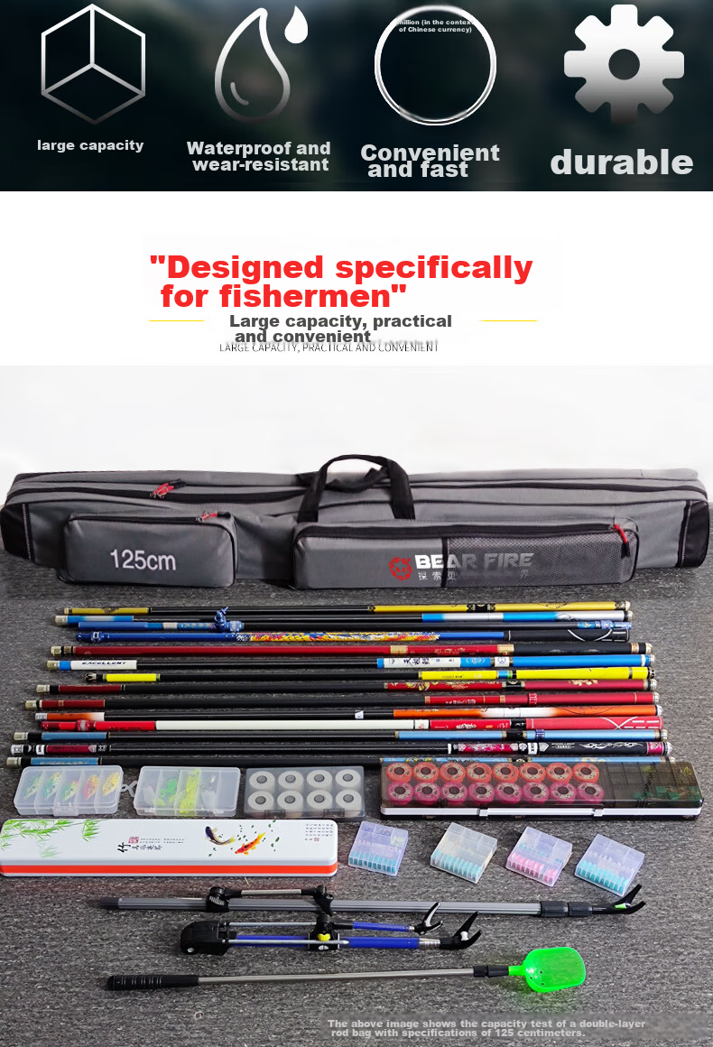 Xionghuo Fishing Tackle Bag, Rod Bag, Lightweight Waterproof Double-Layer 125cm Multifunctional Thickened Sea Rod Bag, Cross-Shoulder Fishing Backpack 2