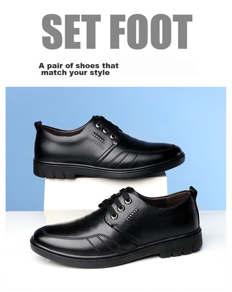 BEIOUTU Leather Shoes for Men, British Style Business Casual Lace-Up Round Toe Comfortable Formal Men's Shoes 7118 Black Size 39 2