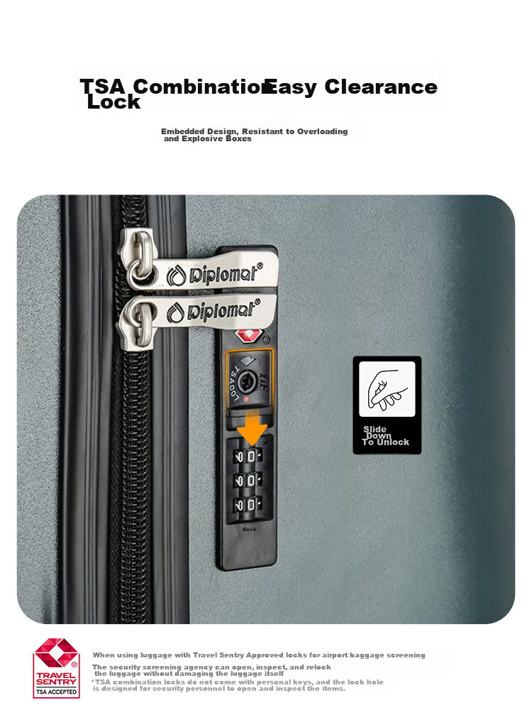 Diplomat 24-Inch Large Capacity Suitcase, Trolley Case with Password Lock for Men And Women, Travel Luggage TC-23263 Gree 8