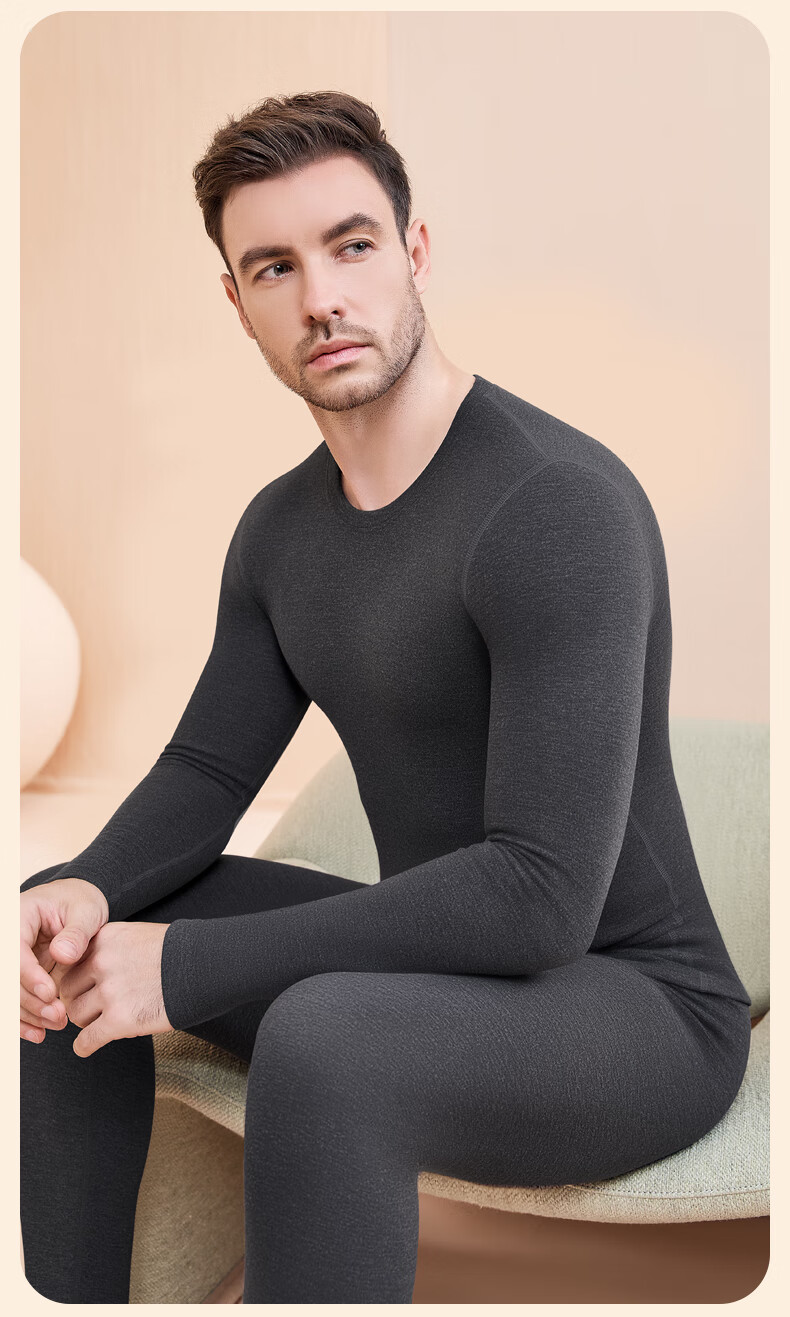 Hengyuanxiang [Cashmere Silk] Autumn And Winter 10A Grade Antibacterial Anti-Mite Thermal Underwear Men's Autumn Top And Pants Set, Black 23