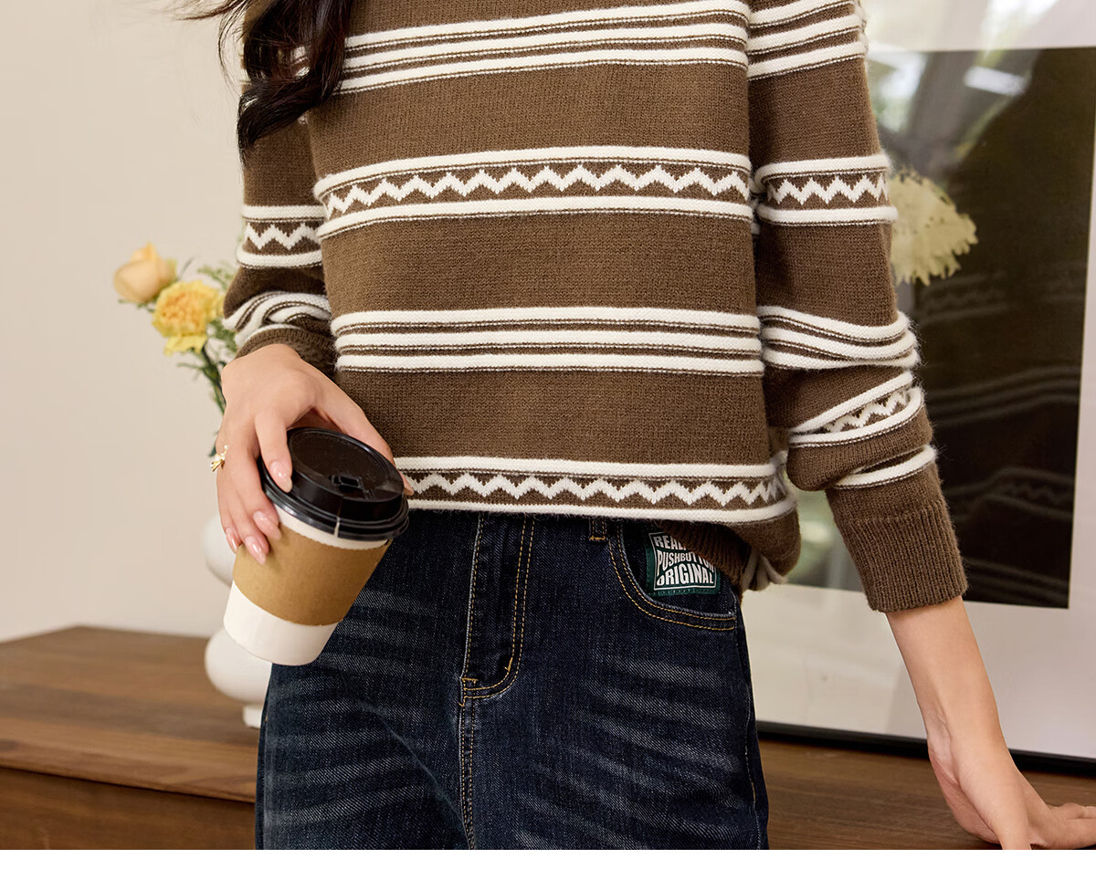 PinCai Women's Classic Striped Colorblock Sweater Early Spring Crew Neck Knitwear P144Z9024 42
