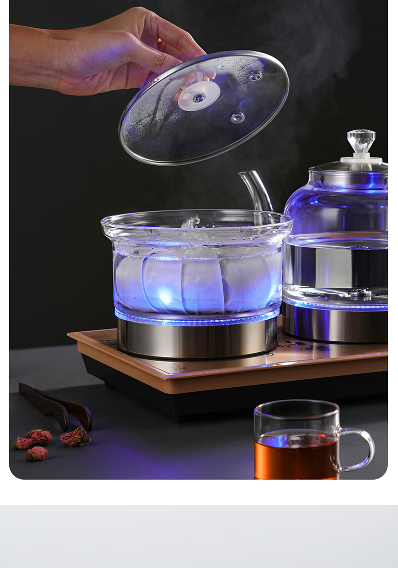 Biooner 37x23 Fully Automatic Electric Kettle with Water Inlet, Home And Office Tea Station All-In Machine, Tea Table, Coffee Table, Built-In Tea Set, Black Steaming Tea Model 14