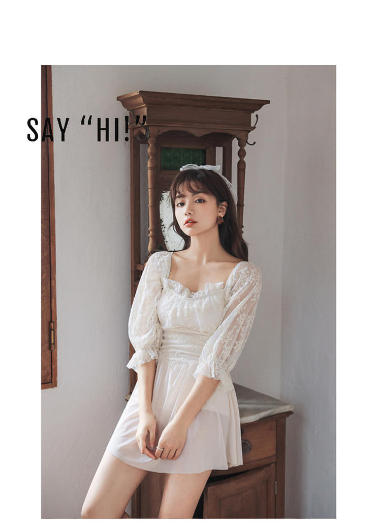 OMOM One-Piece Swimsuit for Women, Tummy Control, Slimming, Conservative Skirt Style, Plus Size, Fairy-Like, Sexy, Korean Style, Body Concealing, Leg-Lengthening Swimwear, White, L (Recommended for 98-118 Jin) 8
