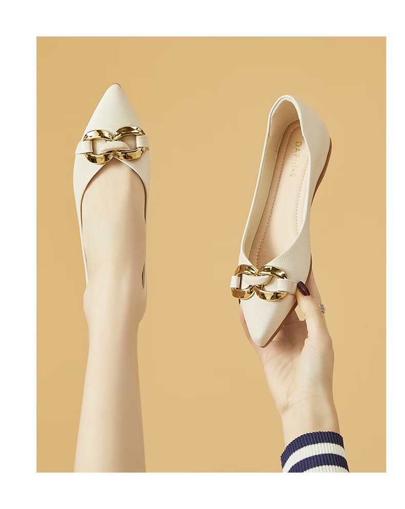 DAPHNE Flat Shoes, Soft Sole, Fashionable Women's Flats, Professional Commuter Shoes, Pointed Toe Loafers, 4623101057, Apricot Color, Size 39 13