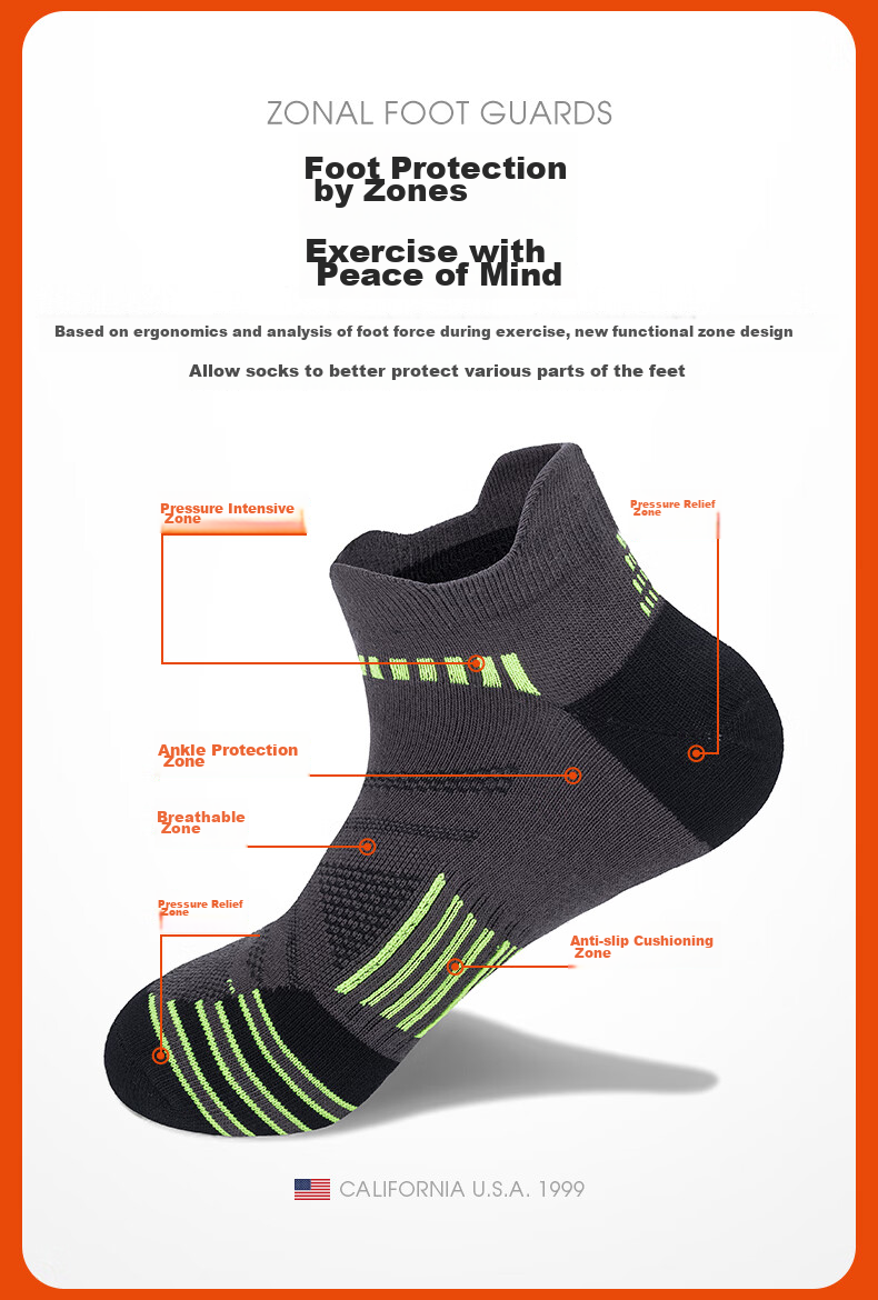 TFO Competition-Grade Outdoor Socks, Comfortable Breathable Running Socks Low-Top Hiking Socks 2202412 Men's Dark Gray 4