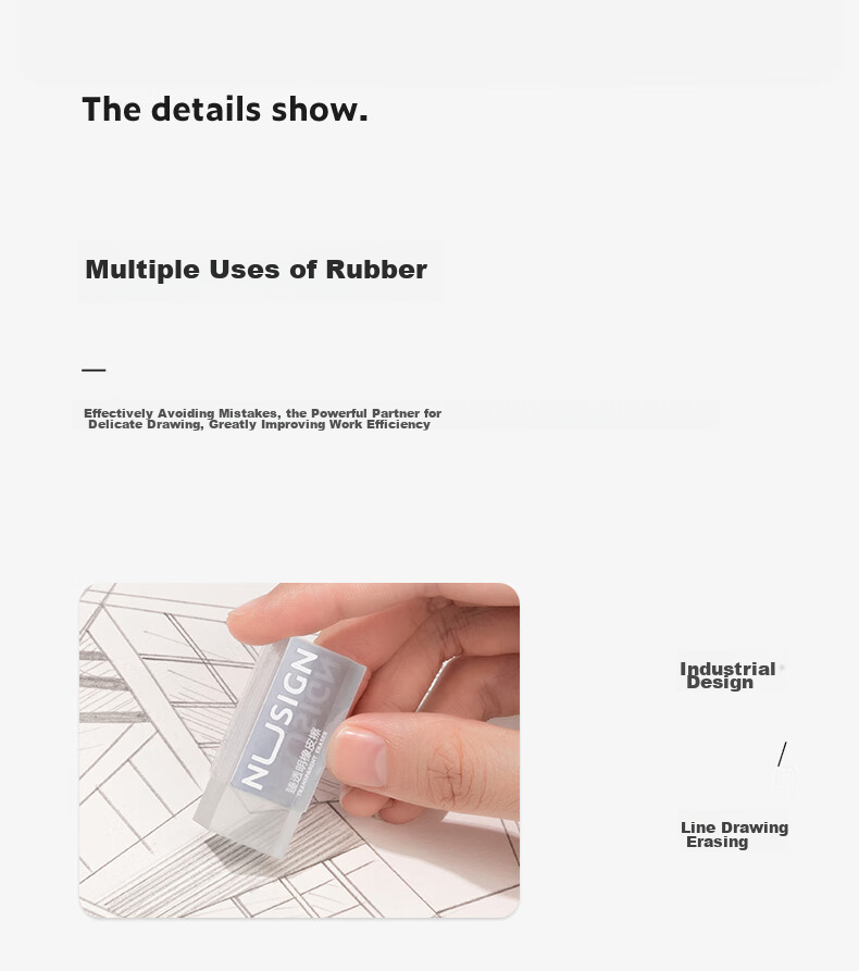 NUSIGN (Deli) NUSIGN Ultra-Clear Eraser, Super Clean Easy-To Low-Debris for Middle School And College Entrance Exams, Student Exam Drawing Erasing Visible Small Single Piece 19