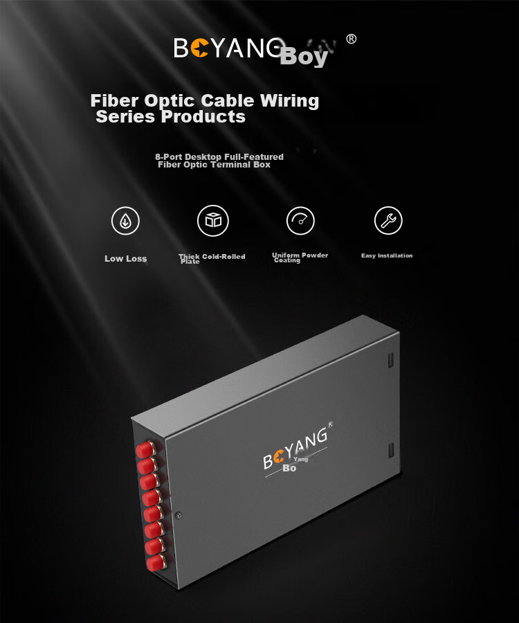 BOYANG BY-8FC 8-Port Desktop Fiber Optic Terminal Box Fully Equipped, Single-Mode Pigtail Fiber Optic Fusion Splice Box, Telecom-Grade Wall-Mounted Extension Box 1