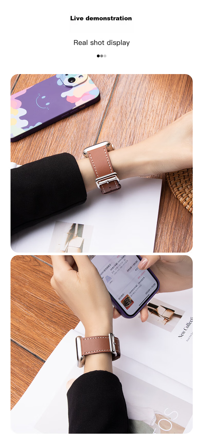 Weiqiantu [Genuine Leather Watch Strap] Compatible with Apple Watch Series 12/11, Genuine Leather Apple IWatch Series 12/11/10/9 Strap SE3/ultra4/3/2 for Men And Wome 22