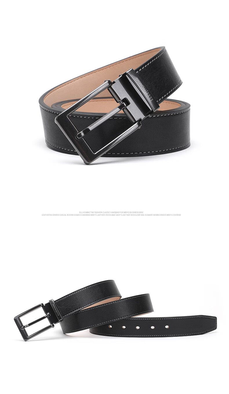 ELLE HOMME Men's Belt, Top-Grain Leather Pin Buckle Waistband, Fashionable Casual Trouser Belt for Men, Birthday Gift for Boyfriend 11