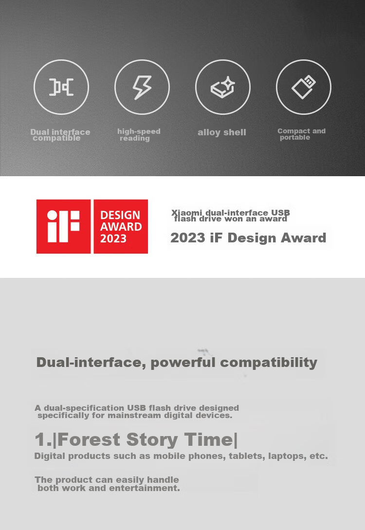 MI 128GB Type-C USB 3.2 Dual-Interface Portable Flash Drive for Phones And Computers, Direct Phone Connection, Capacity Expansion for Tablets And Cars, High-Speed 150MB/S 2
