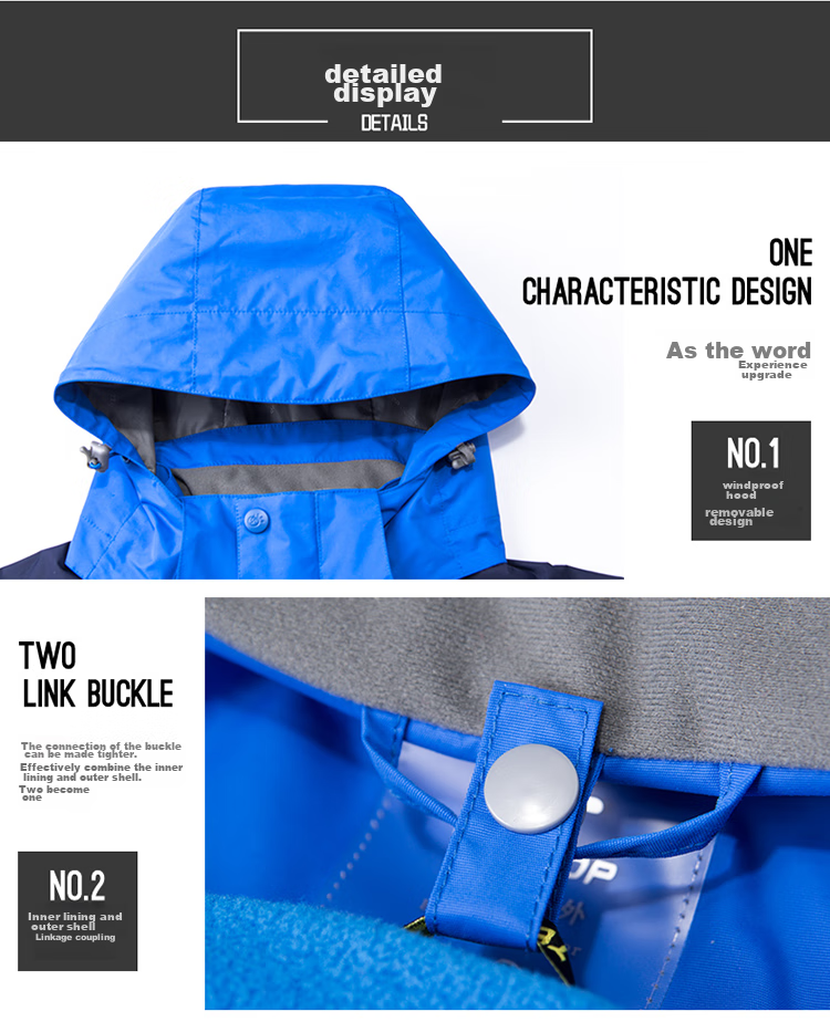 TECTOP 3-in-1 Two-Piece Men's Outdoor Jacket with Fleece Liner for Mountaineering and Skiing, Royal Blue, M 34