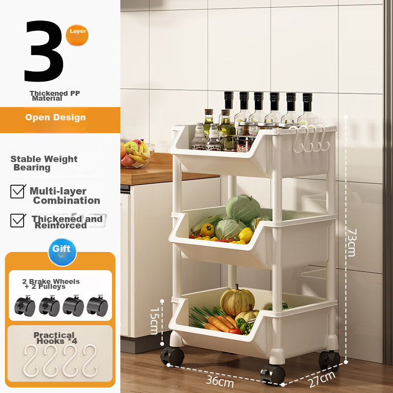 Jiadu Bathroom Storage Rack, Floor-Standing Multi-Layer Organizer Shelf, Small Cart, Multifunctional Fruit Vegetable Snack Kitchen Storage Rack
