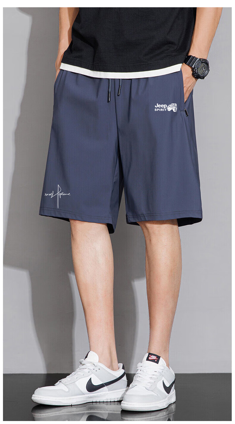 JEEP SPIRIT Men's Shorts, Summer New Style, Ice Silk Five-Point Pants, Loose-Fitting Sports Large Size Beach Shorts, Black, XL 9