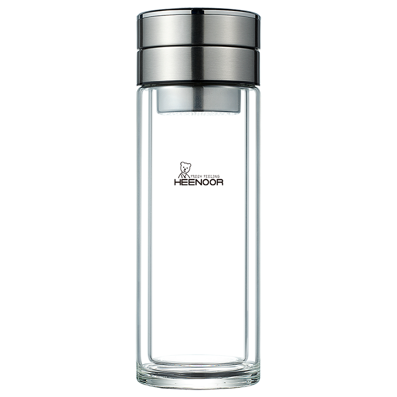 Heenoor Double-Layer Glass Cup for Men, Tea Infuser Mug, High-End Business Office Tea Steeping Cup, Home Use Transparent Car Water Bottle