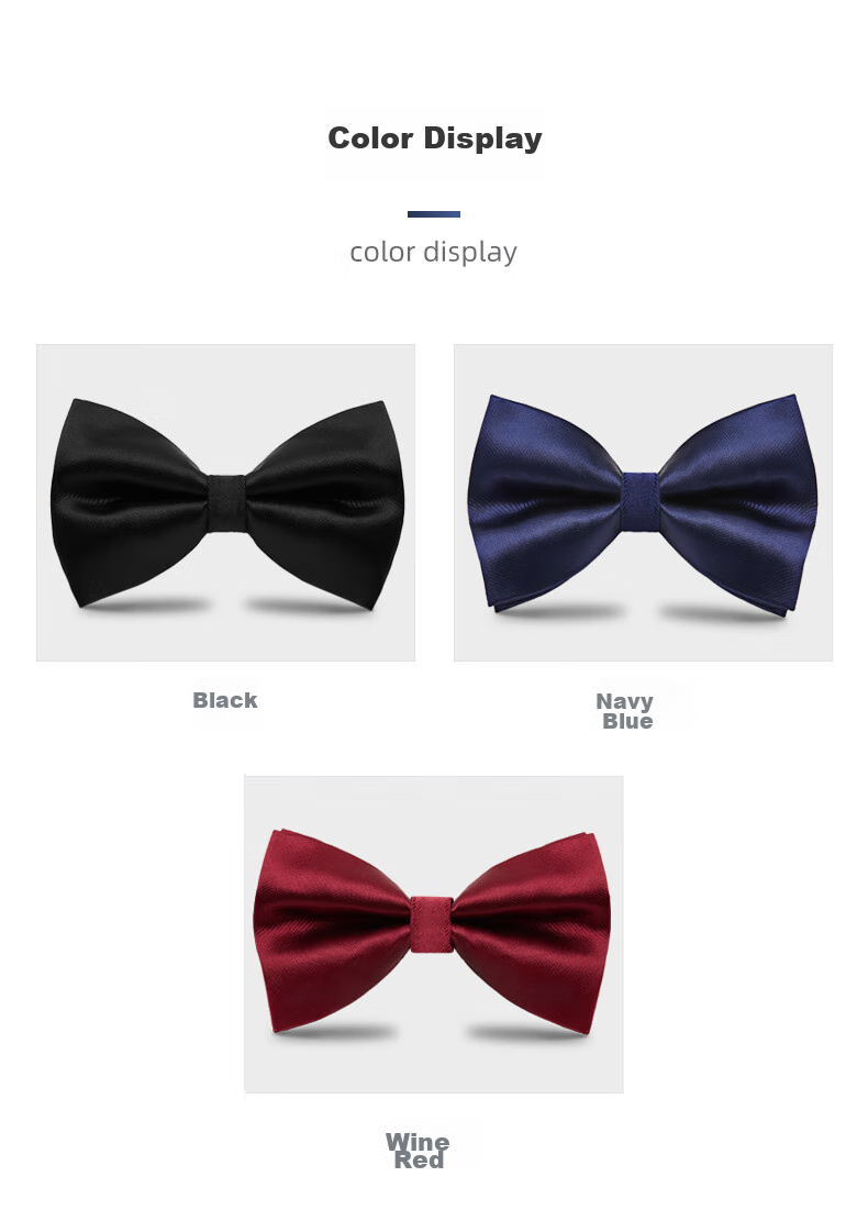 Luomeng Men's Bow Tie, Formal Wear for Groom's Wedding, Fashionable Bow Tie, Solid Color Bow Tie, Navy Blue 11