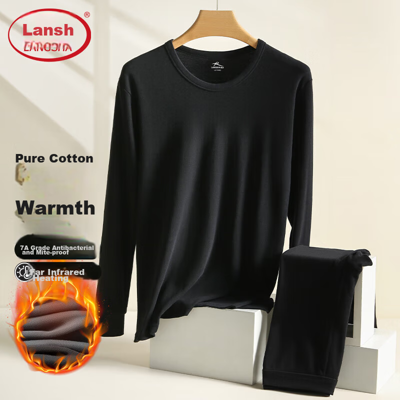 LangSha Autumn Underwear Set, Pure Cotton Men's Thin Style, New Autumn And Winter Product, Cotton Undershirt, Antibacterial And Anti-Mite, Base Layer Thermal Underwear Set