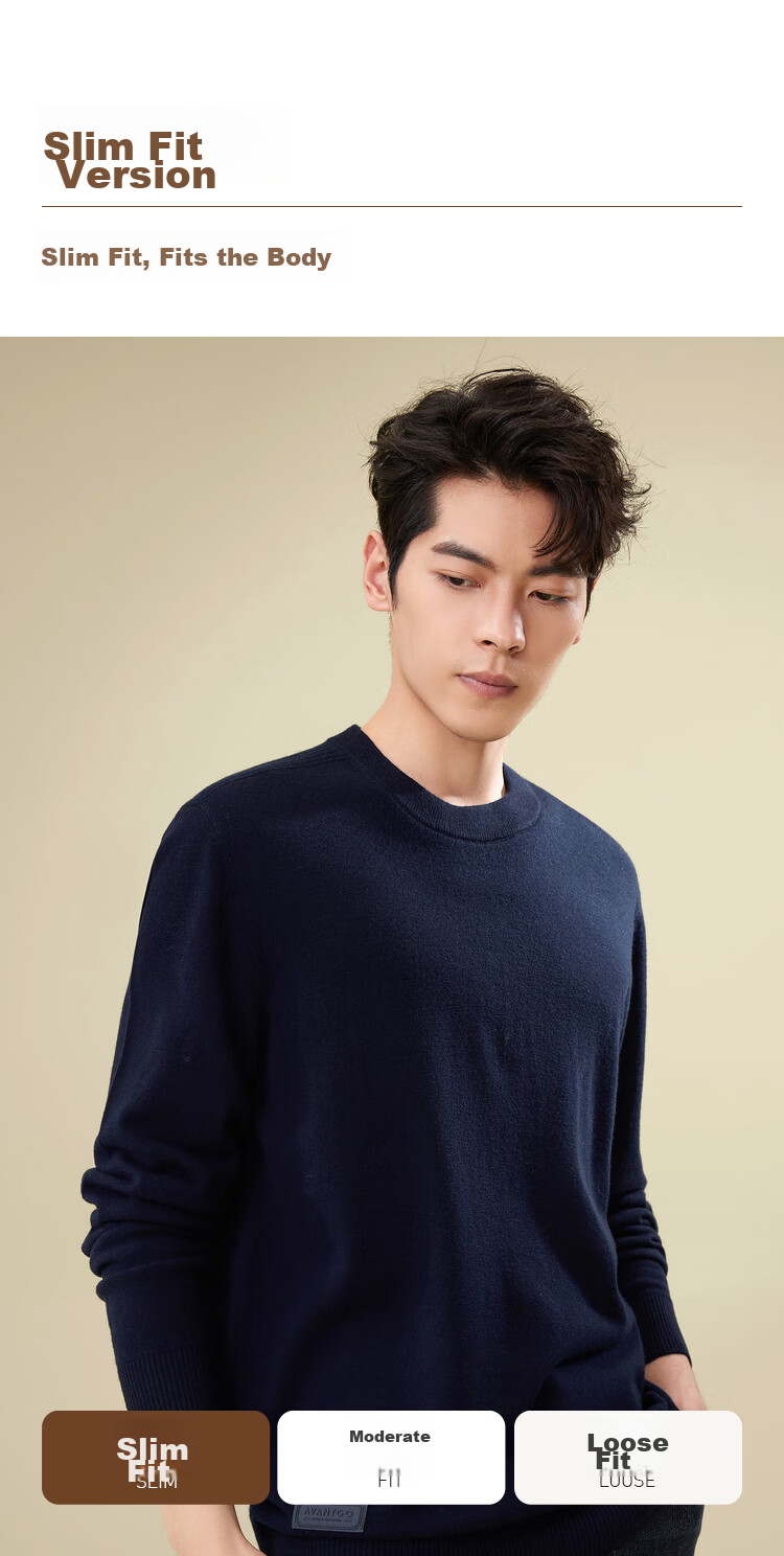 HLA [Brand Exclusive] Men's Long-Sleeve Knit Sweater, Light Business Round Neck Pure Wool Warm Sweater HNZAW3Y056A 7