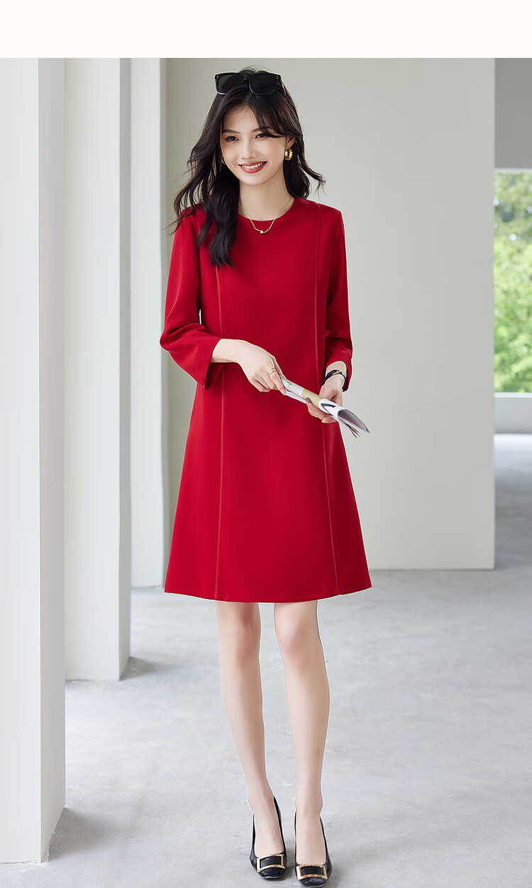 Dme [Modern Women] Spring And Autumn Commuter Round Neck Slim-Fit Three-Quarter Sleeve Elegant Midi Dress for Wome 10