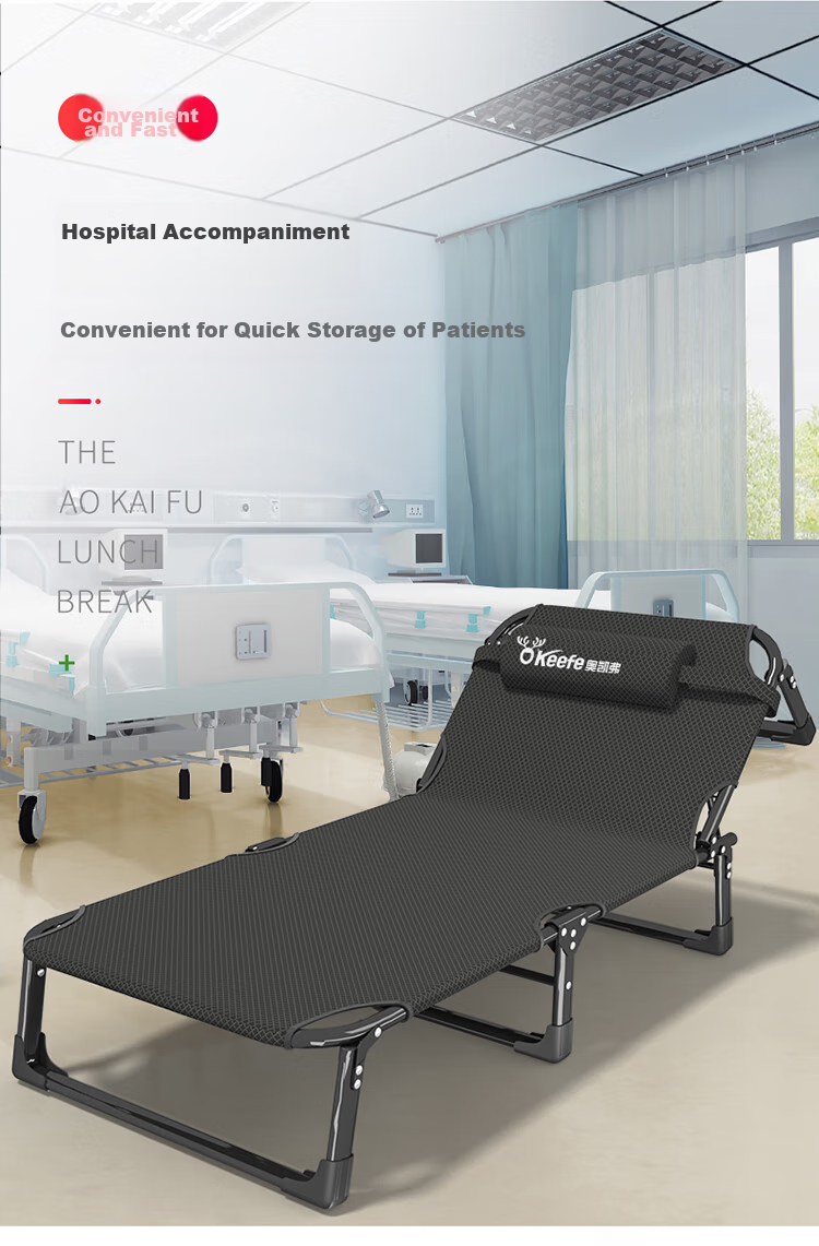 OKeefe Folding Bed Lounger Single Bed Office Simple Nap Bed Companion Care Bed Camp Bed with Thickened Cotton Pad 6
