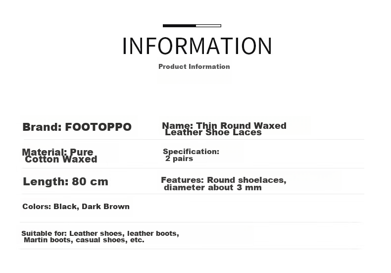 FOOTOPPO Black Leather Shoe Laces for Men's Casual Leather Shoes, Business Round Wax-Edged Black Shoe Laces for Wome 2
