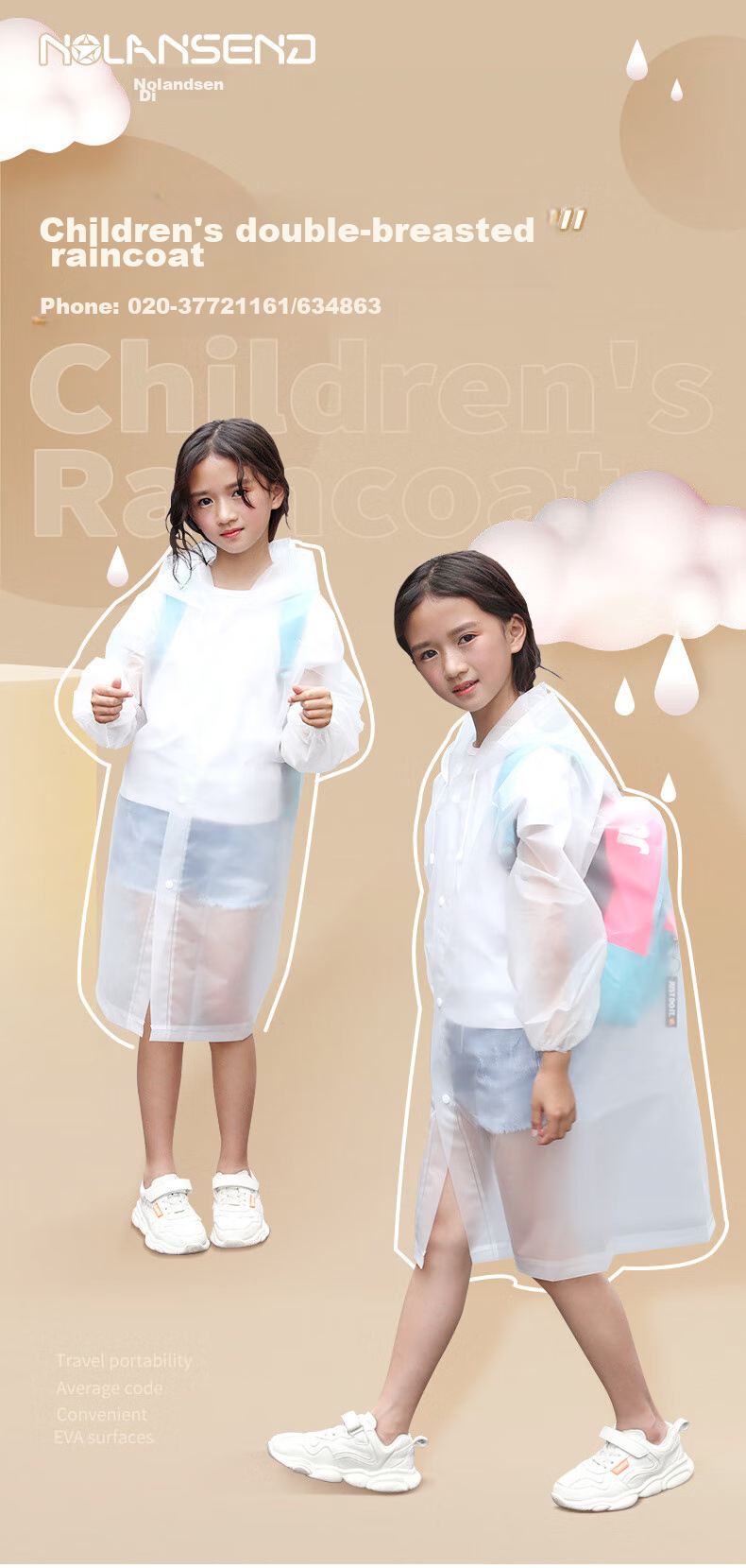 NOLANSEND Disposable Raincoat Poncho for Children, Boys And Girls, Thickened Semi-Transparent, Essential for School Students, White Three-Piece Set 1