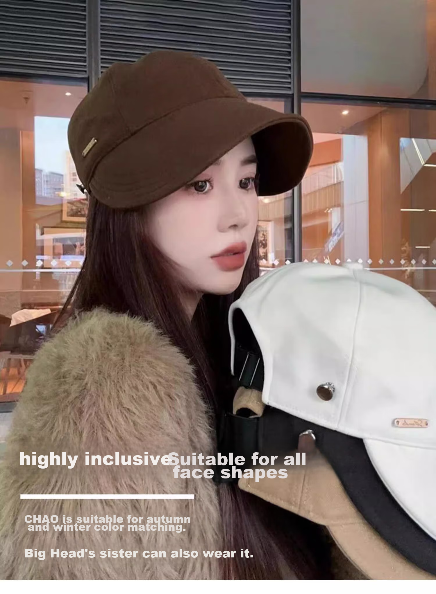 MMOPTOP Korean-Style Wide Brim Face-Covering Baseball Cap for Women, Versatile Spring And Autumn Fisherman Hat, Celebrity-Inspired Casual Woolen Hat 4