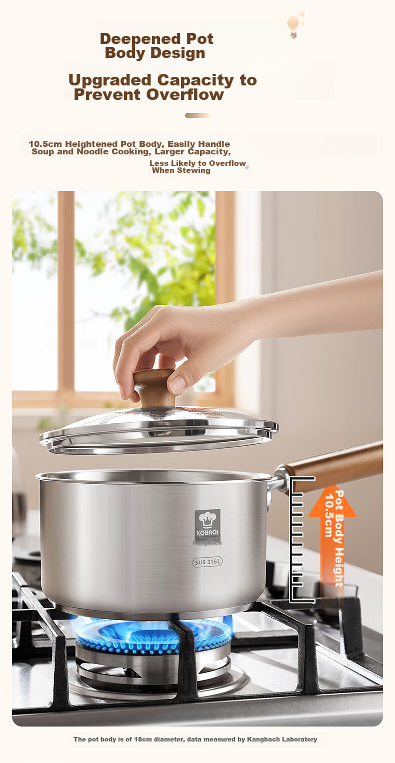 KOBACH 316L Stainless Steel Baby Food Milk Pot with Steamer Basket, Infant Cooking and Frying Multi-Function Small Milk Pot, 16cm Noodle Pot 7