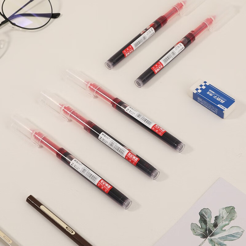 M&G 0.5mm Red Quick-Dry Gel Pen Liquid Rollerball Homework Series Signature Pen Full Needle Tube 6-Pack ARPM2002C