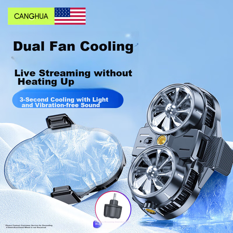 CangHua [Dual-Core Cooling | Live Streaming Special] Phone Cooling Pad Semiconductor Heat Dissipation Back Clip for PUBG Mobile, Peace Elite, Honor of Kings, Suitable for Apple, Huawei, Black Shark