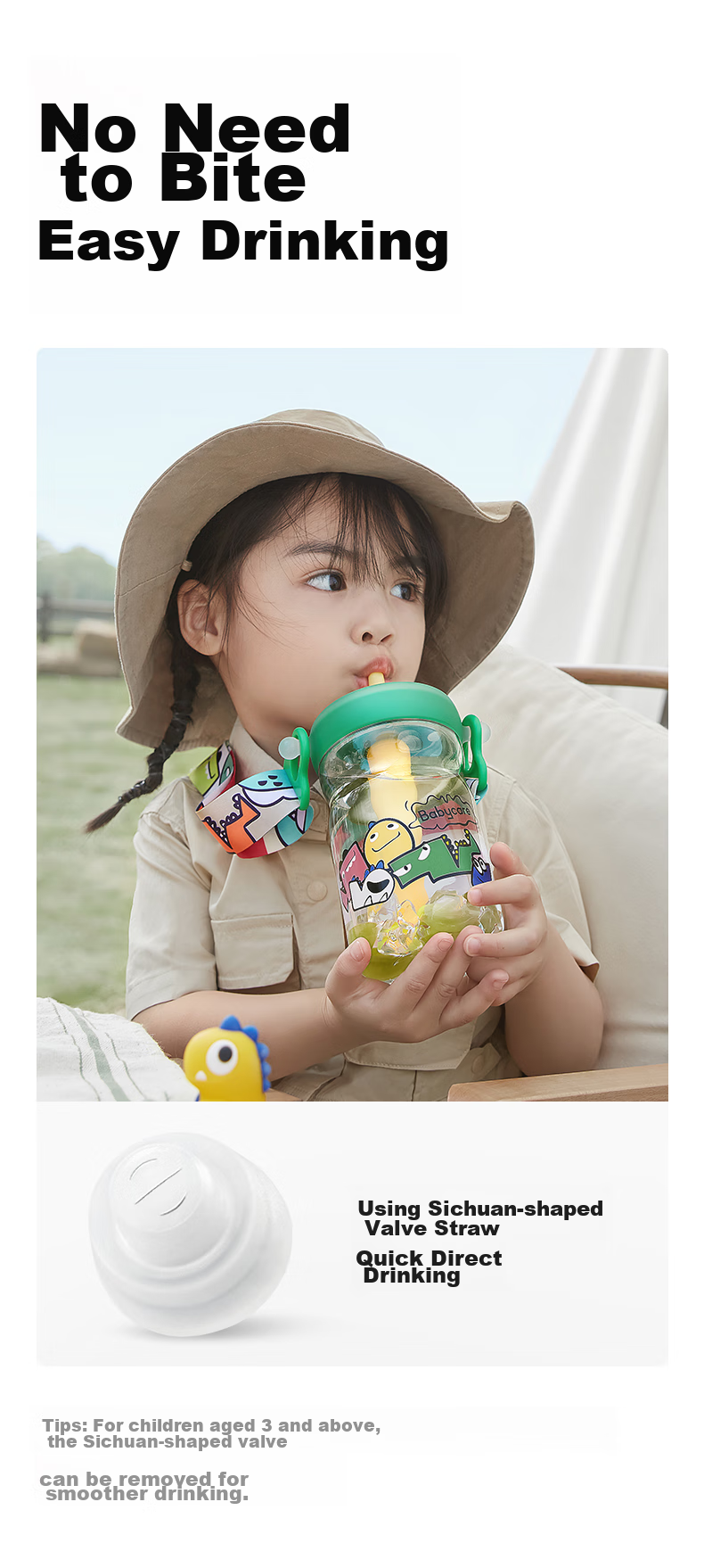 Babycare Dinosaur Straw Water Bottle for Children, Direct Drinking Cup for Toddlers, Kindergarten And Elementary School Water Bottle for School, Outdoor Sports Pink 3