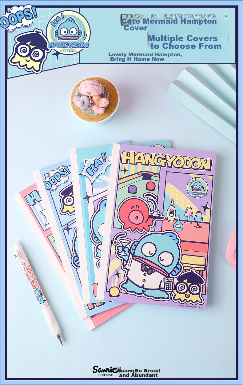 GuangBo X Sanrio Clown Fish Series Backpack Notebook A5/40 Sheets, Student Writing Notebook with Ruled Lines, Purple KT81318 3