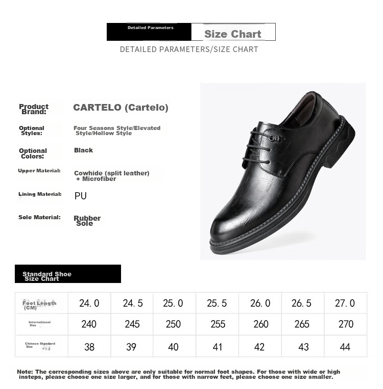 CARTELO British Trendy Plaid Formal Shoes for Men, Business Leather Shoes, Soft Cowhide Low-Top Men's Shoes 9541 Black 38 7