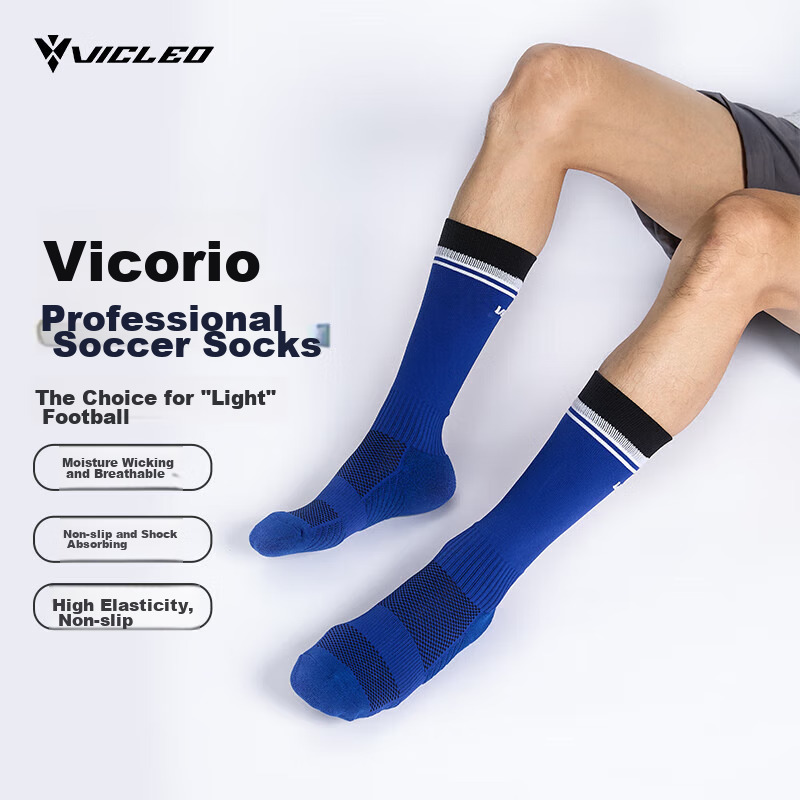 VICLeO Soccer Socks Long Socks for Men Women Adults Children Competition Thickened Non-Slip Terry Bottom Sports Socks 6804 Royal Blue S
