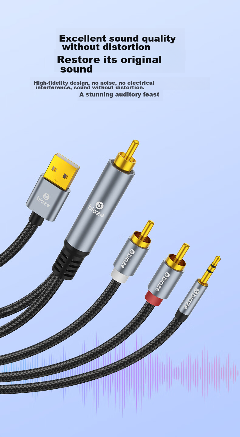 BIAZE Digital Coaxial to 3.5mm + Dual RCA Audio Converter Cable, Set-Top Box TV to Dual RCA Audio Amplifier SPDIF to Analog 3.5mm, 3 Meters 6