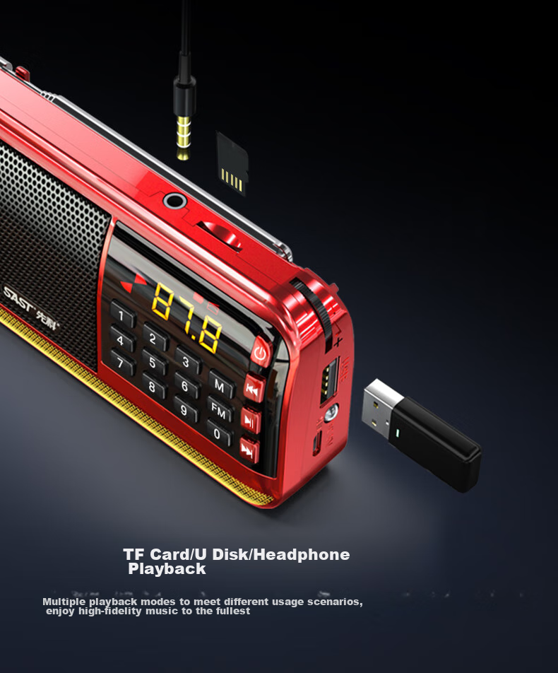 SAST V30 Black, Radio for Elderly, Rechargeable, Portable, Card-Insertable, Pocket-Sized, Mini Personal Radio, Campus Broadcasting, FM Tuning, Digital Player 10