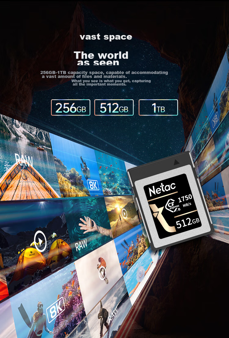Netac 512GB CFexpress Type B Memory Card CF2000 Series Read 1750MB/s Mirrorless Fuji Canon Nikon Compatible 8K Video Memory Card CF Card 9