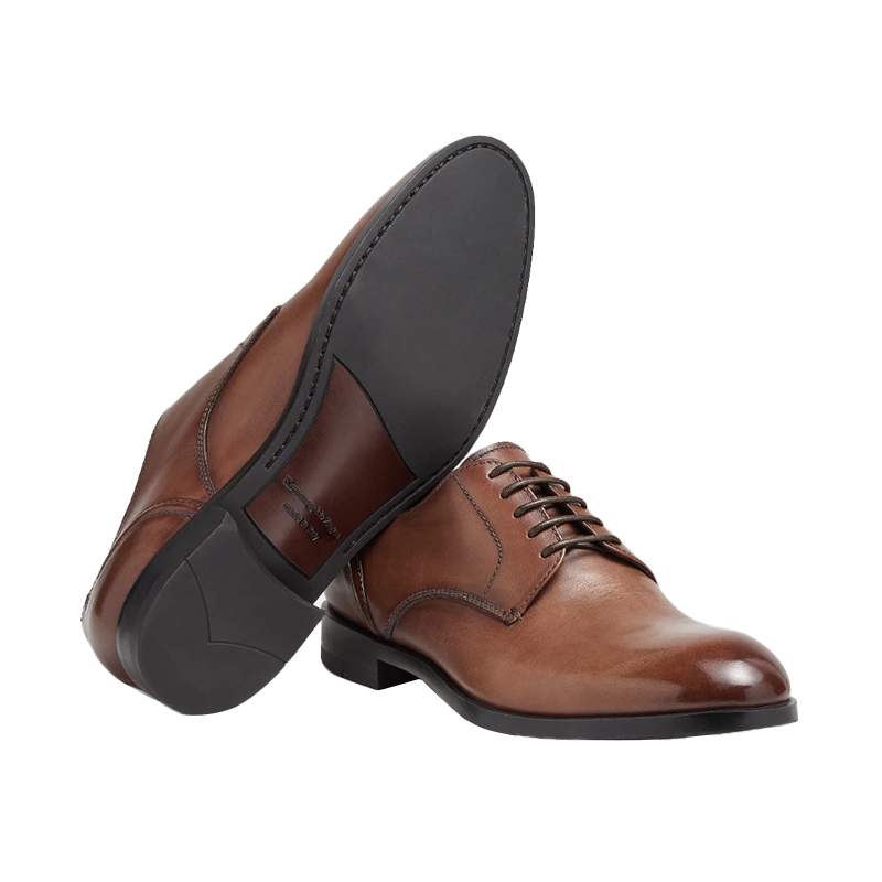 杰尼亚(zegna) 21秋冬 男士棕色抛光皮革系带德比皮鞋 lhnax-a4465x