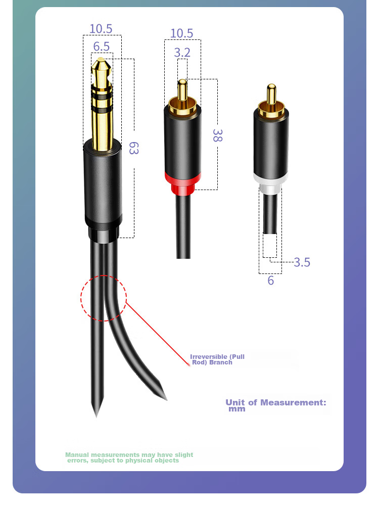 HAILE 6.5mm to Dual RCA Audio Cable, 6.35mm Male to 2RCA Red And White Male, Amplifier Mixer to Speaker Converter Cable, 5 Meters, HT-6L2 8