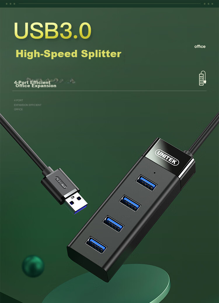 UNITEK USB3.0 Hub Expansion Dock High-Speed HUB Splitter for Laptops And Desktop Computers, USB Expansion Converter with Keyboard, Mouse And USB Drive Ports Y-3098ABK 1