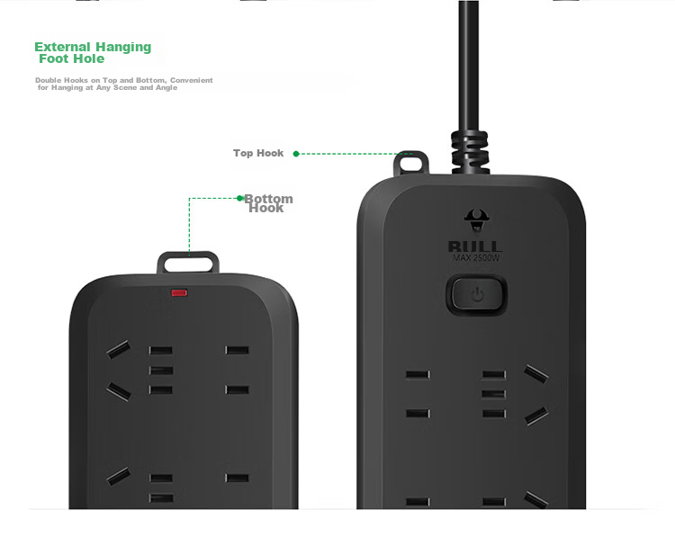 BULL Power Strip / Extension Cord / Surge Protector / Multi-Outlet Strip / Power Bar / Cable Reel, Black Matte Finish, 6 Outlets with Master Switch, Total Length 1.8 Meters, GN-B8330H 13