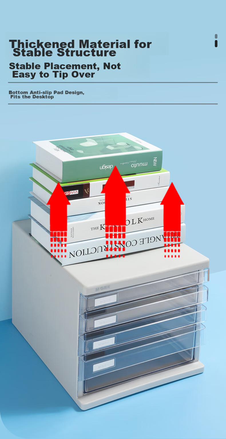 M&G Stationery, 4-Tier Desktop File Cabinet, Drawer-Style Handle A4 Document Storage Cabinet with Index Labels, Office Supplies, Gray Single Pack ADM95295 8