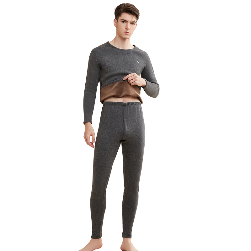 MiiOW [Thick Cashmere] Men's Thermal Underwear, Fleece-Lined Knee Protection, Autumn Cotton Top And Pants Set, Cold-Resistant for Fall And Winter Seasons