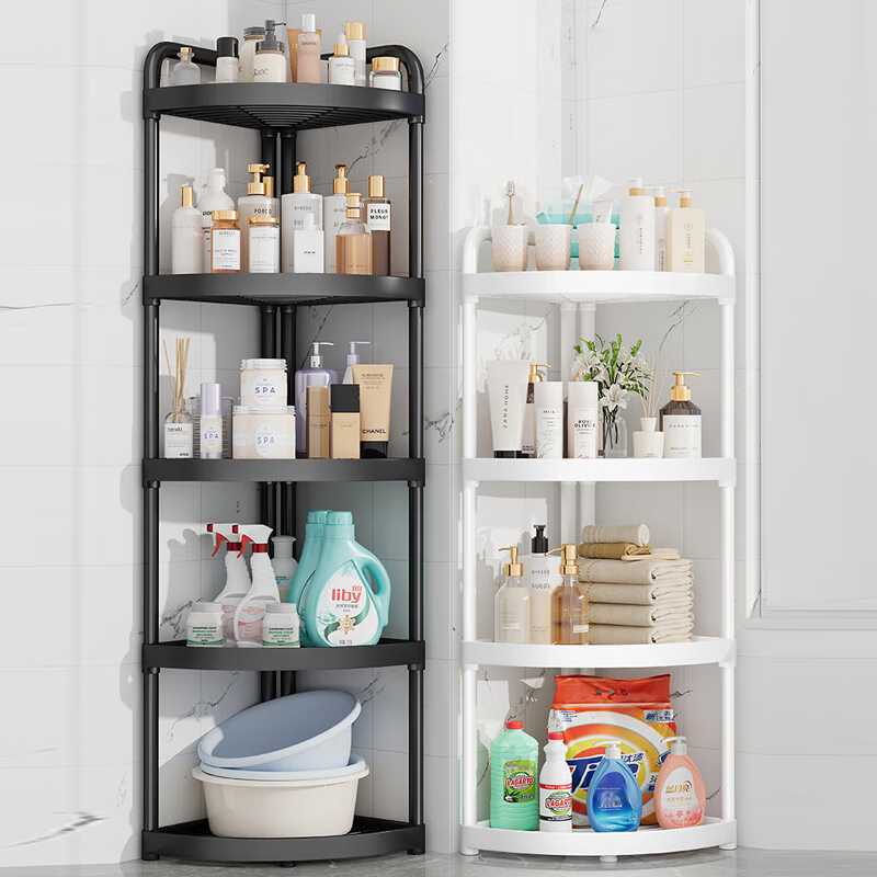 Shunyou Bathroom Storage Rack, Floor-Standing Triangle Shelf, Corner Organizer, Black, Four-Tier SY-148