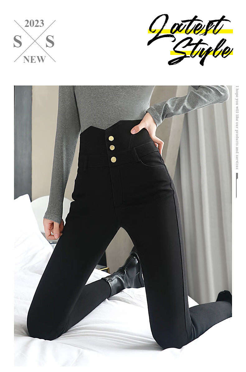 LangSha High-Waisted Black Leggings for Women, Elastic Slim-Fit Pants for Spring And Autumn Wear, Thin Pencil Skirt Tights 1
