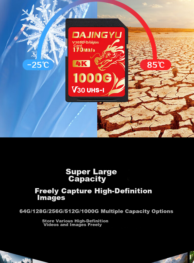 DAJINGYU Whale SD Card V30 256GB Camera Memory Card Storage Card High-Speed DSLR Storage Card Suitable for Sony A1/ZV-E1/A7M4 Nikon Canon Fuji Panasonic 8