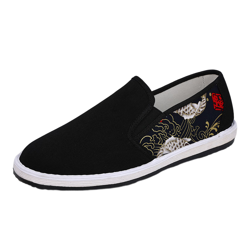 BUSHEYUAN Casual Printed Trendy Slip-On Flat Old Beijing Cloth Shoes for Men 331-1045 Black Size 42